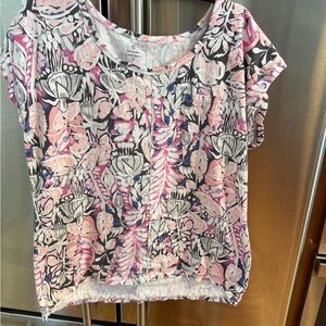 Talbots Pink and Gray Floral Short Sleeve Top